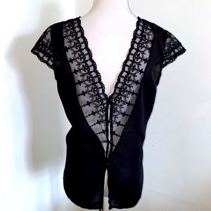 SHEIN- Lace Back and Cap Sleeve Blouse